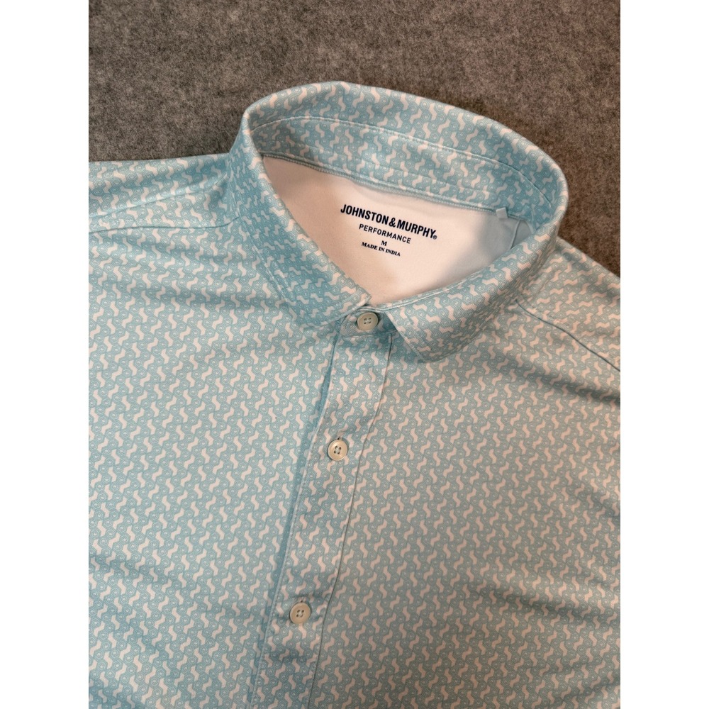 Johnston & Murphy Performance Mens Medium Blue Geometric Short Sleeve Shirt
